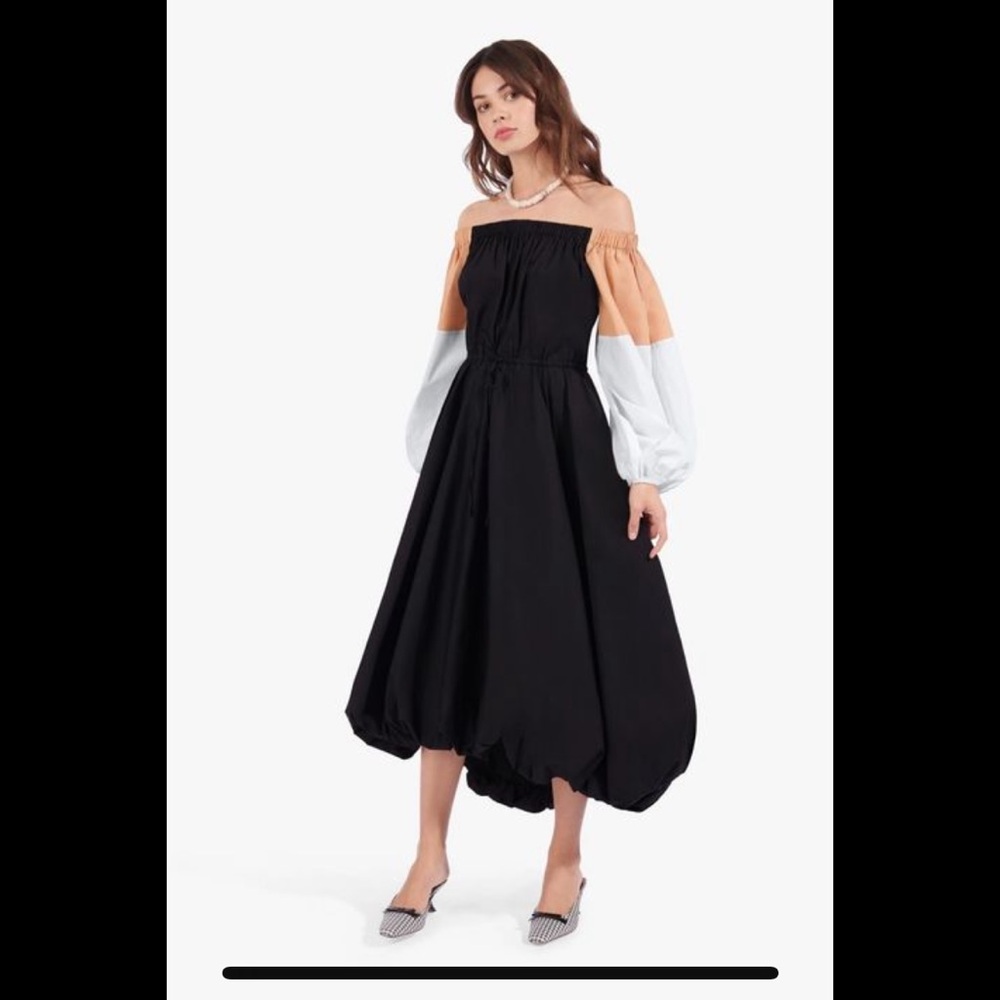 STAUD Fleur Off-the-Shoulder Dress (Black/Cashew/White)